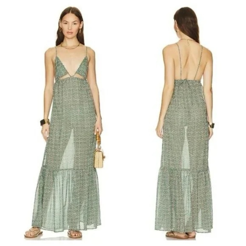 Lovers and Friends Marina Del Rey Maxi Dress Green Spanish Tile Cut Out Spring